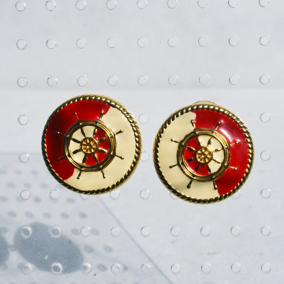 Nautical Steering Wheel Stud Earrings - Picture 2 of 5